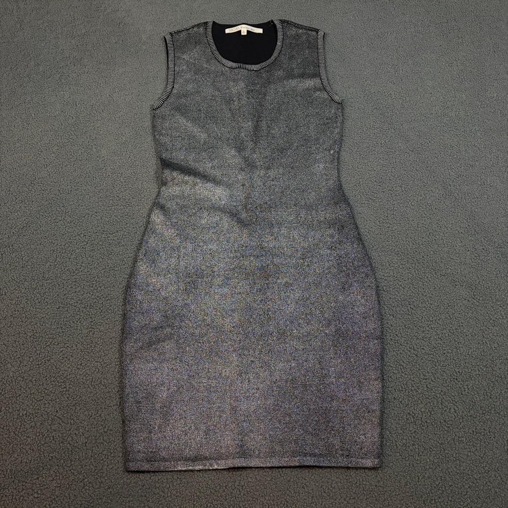 Rachel Roy Dress Womens Medium Black Silver Metallic Knit Bodycon Sleeveless